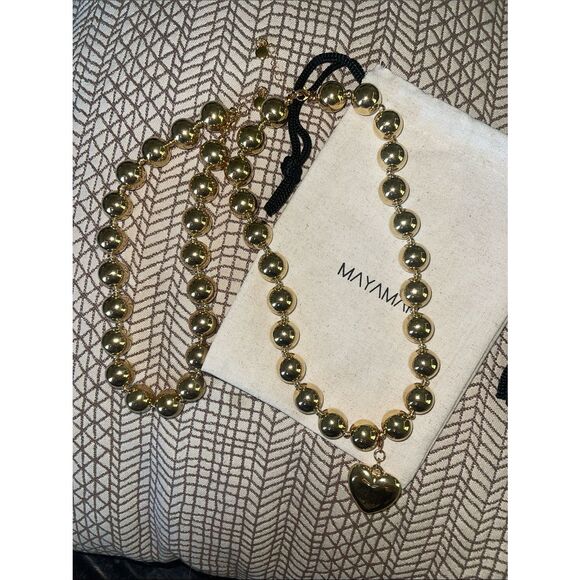 Mayamar Jewelry - Gold Beaded Heart Pendant Necklace - set of 2 by Mayamar